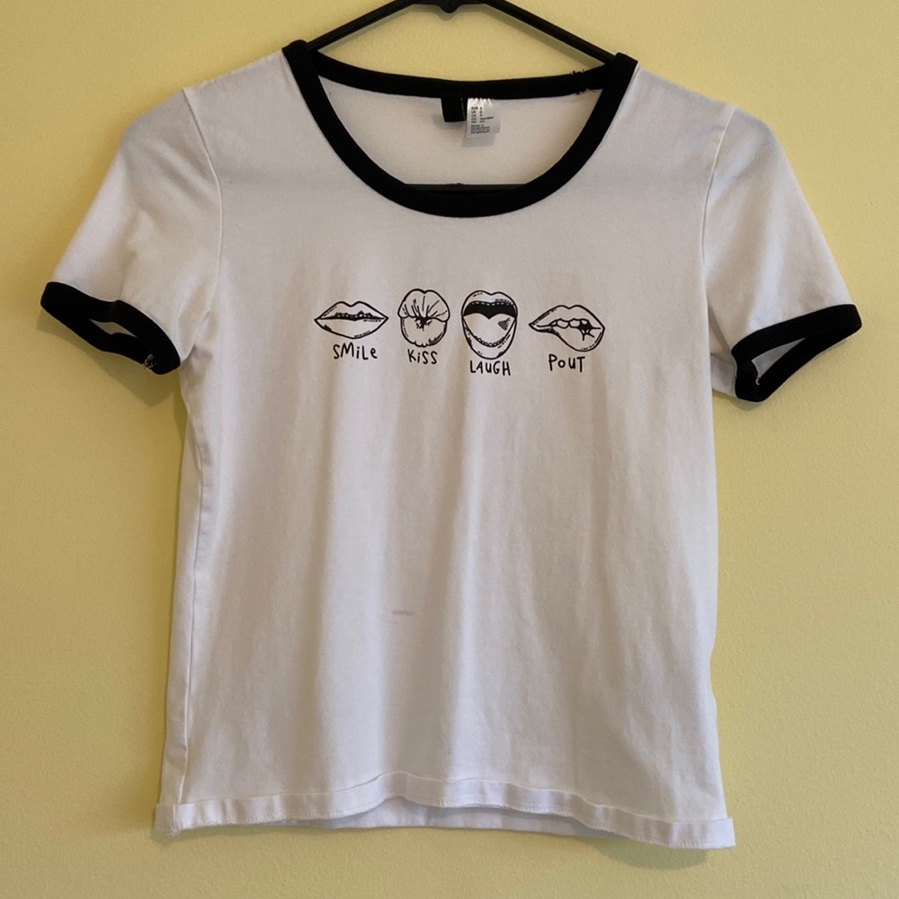 White graphic ringer tee sz:s